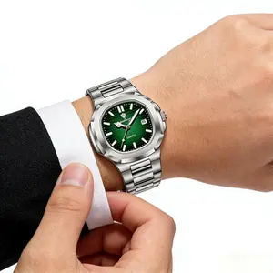 GOHUOS Luxury Nautilus-Style Watch for Men - Minimalist Dial, Date Display, Stainless Steel Strap - 3ATM Water Resistant, Quartz Movement, Perfect Gift Set