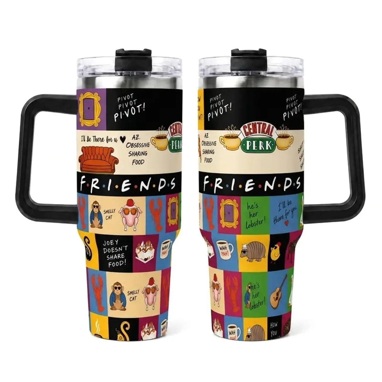 Friends TV Show Central Perk 40oz Tumbler with Handle and Straw, Joey Doesn't Share Food Insulated Stainless Steel Travel Mug, Friends TV Show Fan Gift