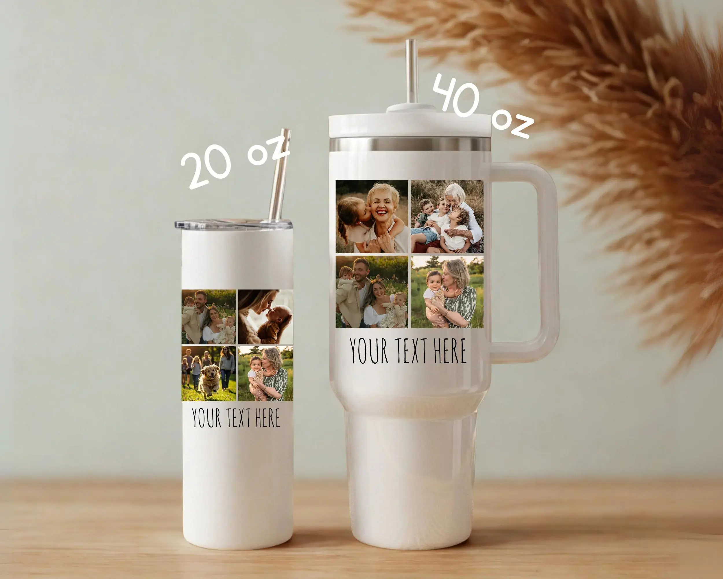 Custom Photo Collage Tumbler 20 40 oz, Picture with Personalization Cup, Personalized Image Tumbler for Grandma, Christmas Gift from Kids