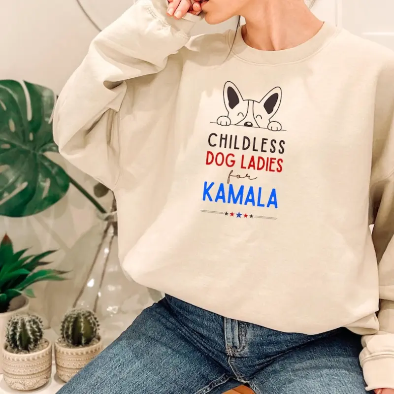 Childless Dog Ladies For Kamala Sweatshirt | Harris 2024 President Sweater | Dog Mom Sweatshirt Gift | Kamala Rally Election Christmas Gift