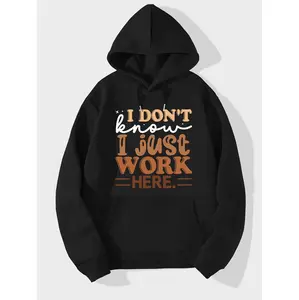I Just Work Here Graphic Hoodie For Men With Kangaroo Pocket Casual Streetwear Pullover For Winter Fall Season
