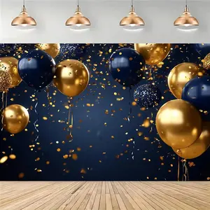 1PC,2D Flat Dark Blue Gold Balloon Themed Backdrop, Festival Party Decoration Photography Background, Birthday Celebration Event Scene Setting Curtain, Gathering Shooting Prop Background Wall, Golden