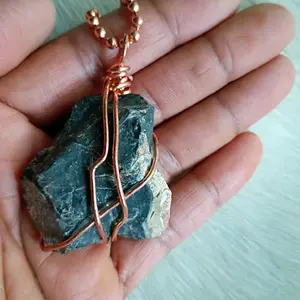 Black Onyx Raw Natural Stone Copper Wire Wrapped Pendant