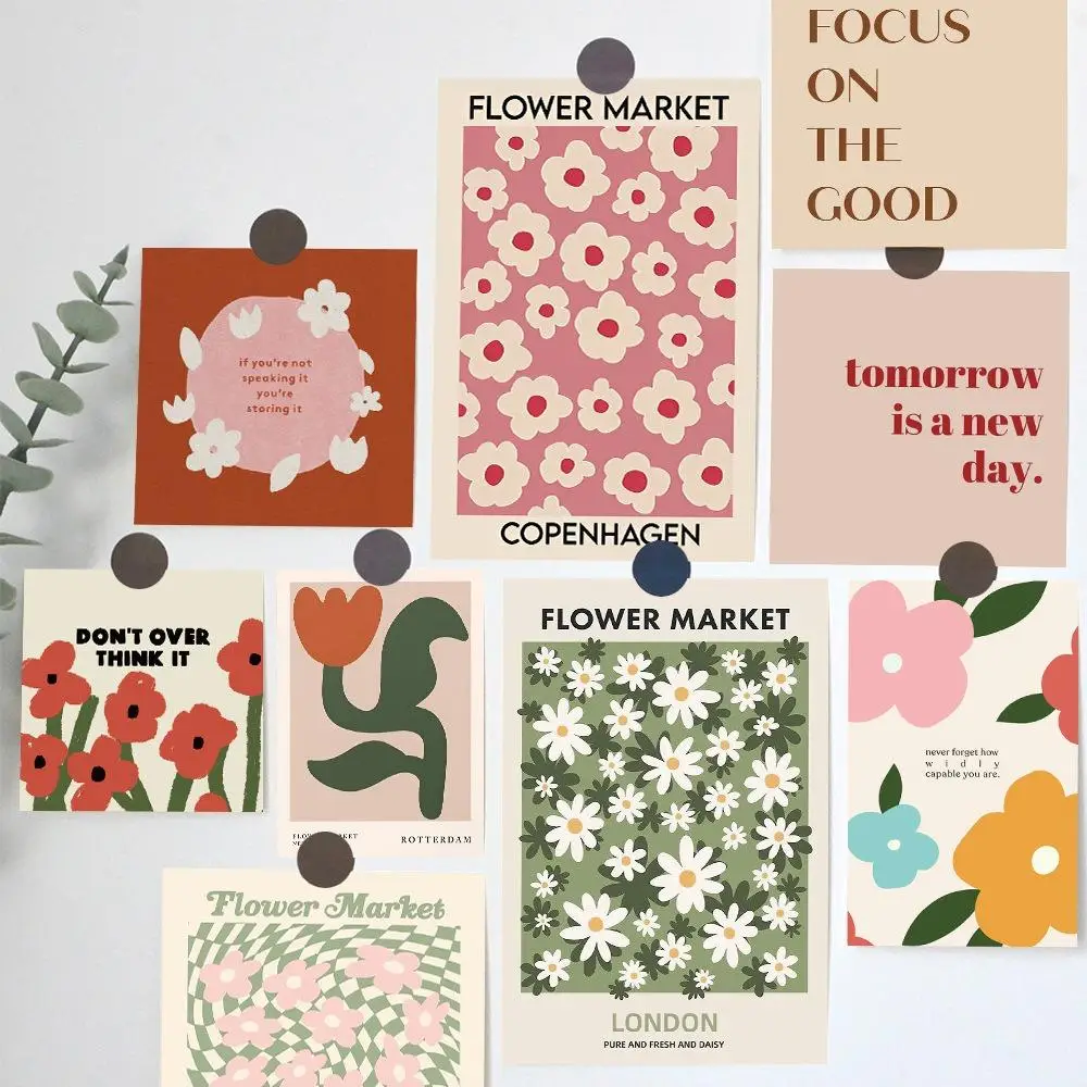 Flower Art Series Card, 15pcs Simple Postcard, Dormitory, Homestay, Home, Bedroom, DIY Wall Decoration Card, Home Essentials, Greeting Card, Pastel Co
