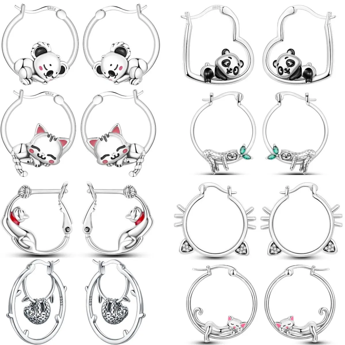 PANPOKI 925 Sterling Silver Earrings Cute Koala Animals Hoop Ear Studs Sparkling Earring Wedding Gifts Anniversary