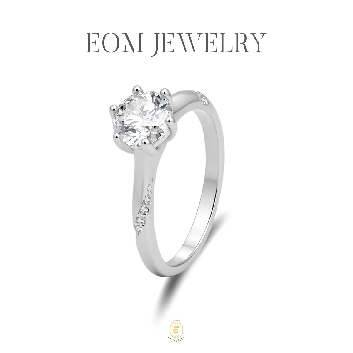 Moissanite 1ct Midnight Polaris Six-Prong Crown Ring Silver-Plated Classic Pave Solitaire Jewelry Wedding Engagement Anniversary Valentine's Day Birthday Gift Daily Wear