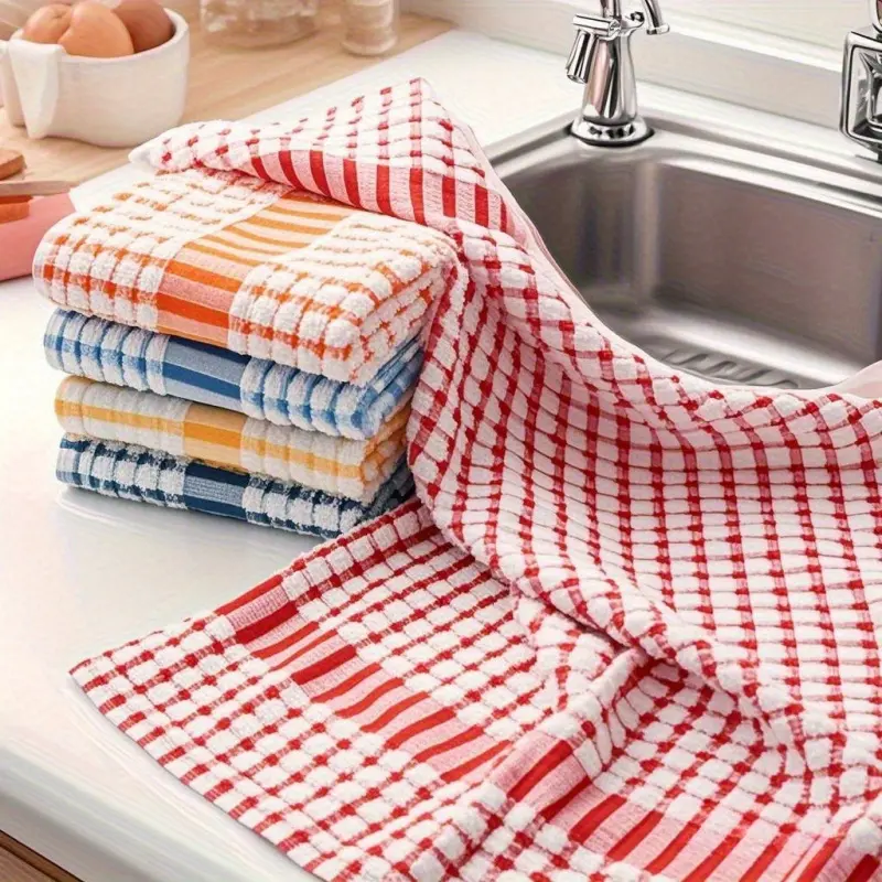 5pcs Checkered Double-Sided Cleaning Cloths, Absorbent Durable Kitchen Towels, Cleaning Supplies, Cleaning Rags, Suitable for Kitchen, Bathroom Double-Sided Dishwashing Cloths, Dishcloths For Washing Dishes, Non-Shedding Cleaning Cloths