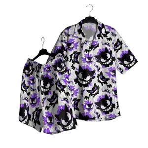 Spooky PKM Hawaii Set Hawaiian Shirt, Hawaiian Short - For All Ages Palm Tree Anime Manga Shirt Video Game Gifts Summer Beach Tropical Floral Aloha