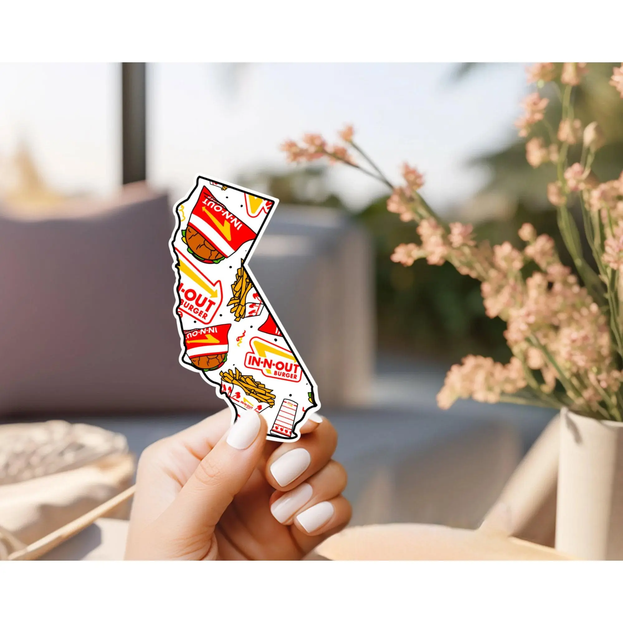 California In N Out Sticker , custom handmade, weatherproof and vinyl.