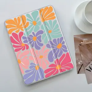 Floral Pattern Tablet Case, Auto Wake/Sleep Tablet Protective Cover with Pencil Holder, Tablet Accessories Compatible with iPad