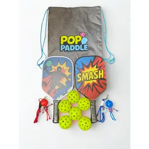 Comic Pop 2 Pack Paddle Set with 2 Covers 2 Cinch Bags 6 Balls 2 Keychains Fun Family Game Set