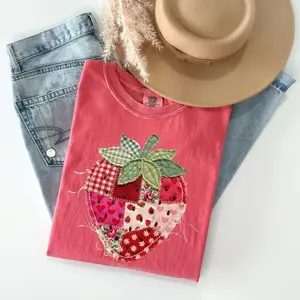 Comfort Colors®Strawberry Shirt, Faux Patchwork Quilted Farmhouse Berry Tee, Rustic Gingham Floral Cottagecore Aesthetic,Vintage Print Shirt