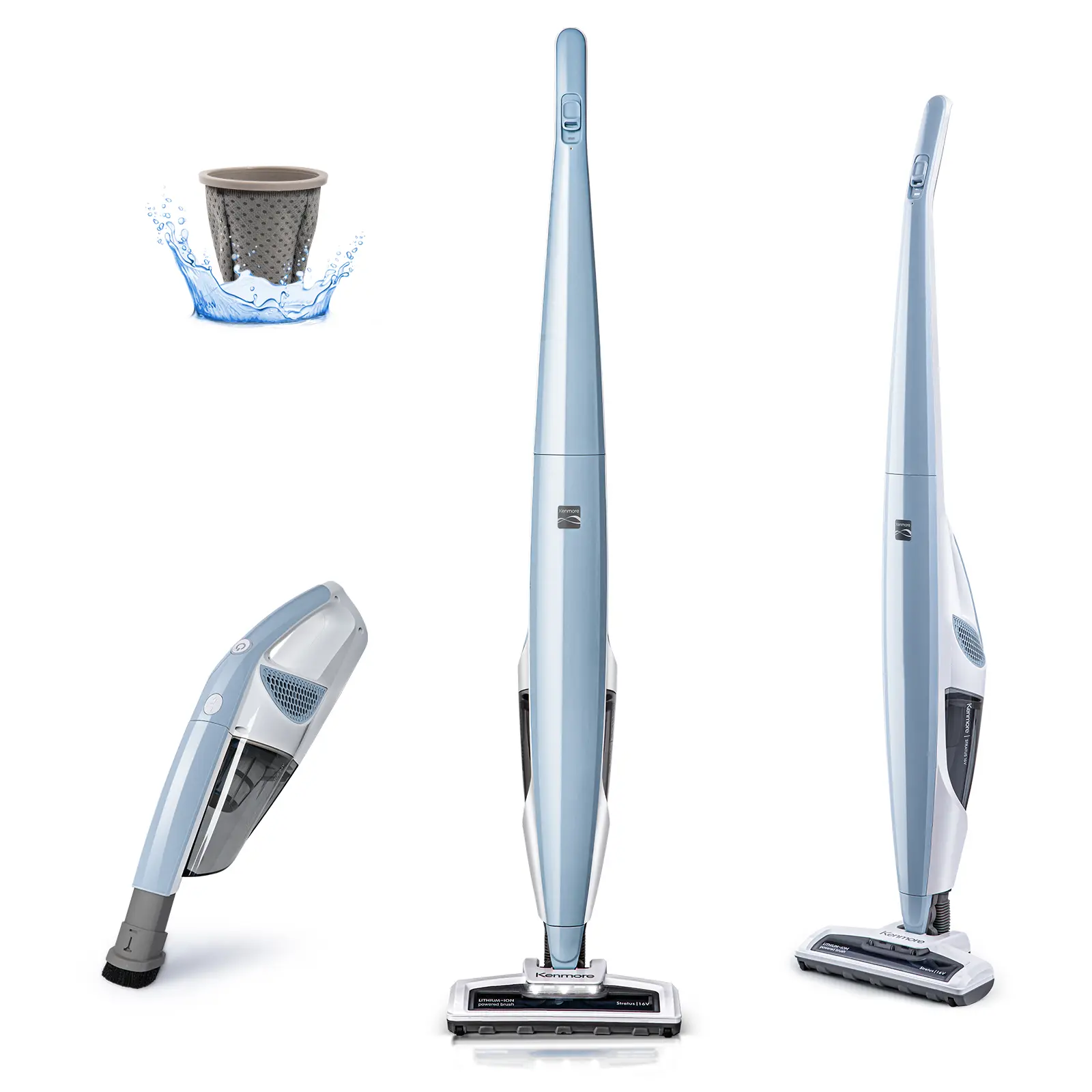 Kenmore DS1020 16V 2-in-1 Cordless Stick Vacuum Home Cleaning Tool - 0.6L, 28.8Wh, Lightweight Rechargeable Handheld Cleaner, LED Headlight, 2-Speed Control, US Plug, Anti-Dust Mite, for Hardwood Floors, Carpet