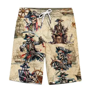 Funny Skeleton Pirate Hawaiian Shorts For Men Western Shorts Skull Shorts Men Vintage Mens Shorts