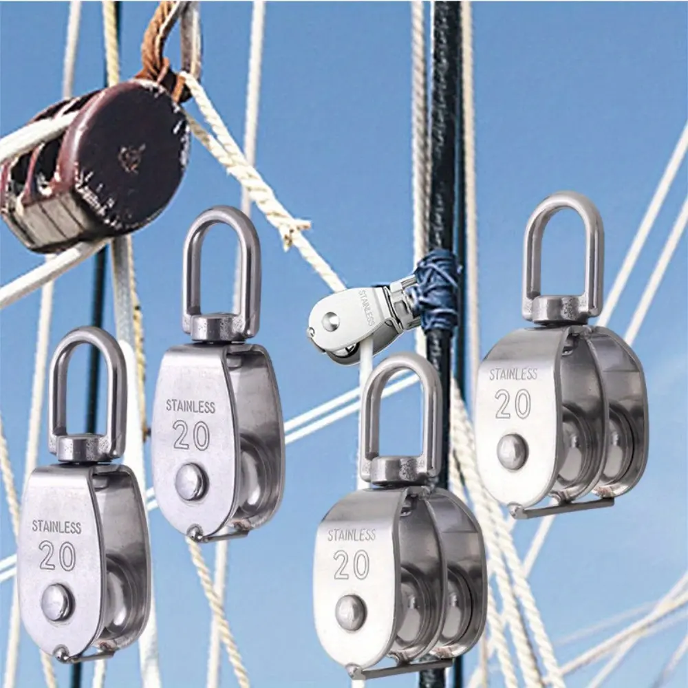 [M20 Stainless Steel Jockey Pulley Set] Stainless Steel Jockey Pulley Single Block Set, Heavy-Duty Wire Rope Crane Sheave, Metal Construction, with Tensile Strength for Lifting & Rigging