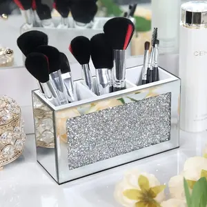 Sincerely Adore Crushed Diamond Silver Makeup Brush Holder.