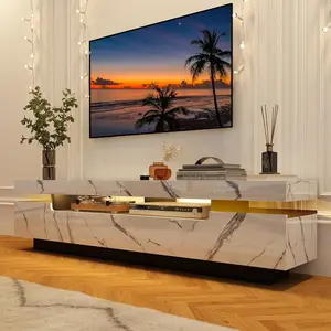 70IN White TV Stand for 75/80 inch TV,Modern LED TV Stand for Living Room,High Gloss Entertainment Center with Storage Drawer,APP RGB Light,TV Console,Television Stands(Marbling/Black)