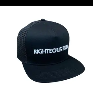 Righteous Rule Black Snap Back Hat with White Embroidered Logo and Mesh Back for Comfort