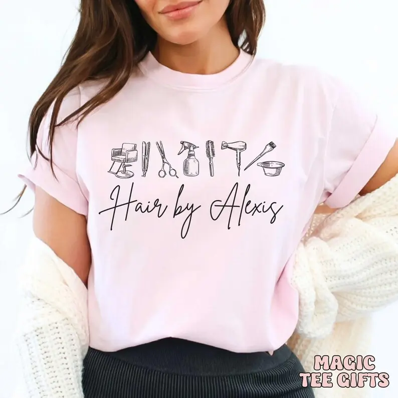 Women's Short-Sleeve Round Neck Top - Custom Hairstylist Shirt, Cosmetologist Gift, Hair Salon Branding, Comfortable Fabric, Flattering Fit