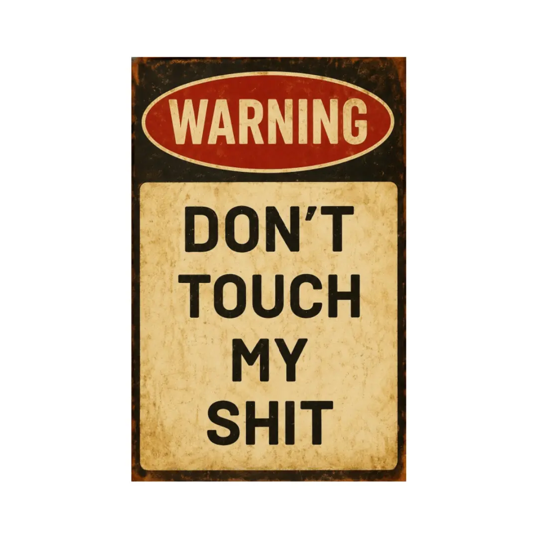 metal plaque Funny Warning Metal Tin Sign 8x12 Inch Don’t Touch My Stuff Sarcastic Humor Wall Decor Vintage Garage Man Cave Office Workshop Room Decoration Novelty Gift for Friends Birthday Christmas Party Present