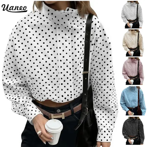 UANEO Women's Polka Dot Long Sleeve Zip-Up Windbreaker Jacket - Stand Collar with Drawstring Hem, Casual Lightweight Outerwear
