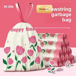 Tulip Print Drawstring Garbage Bags, Exact Size 45×50cm 17.7×19.7inch, 60/120 Counts, HDPE PP Recyclable Non-Toxic Odorless 0.021mm Double Extra Thick Trash Bags, Fit 6-10 Gallon for Home Bathroom Office Dorm