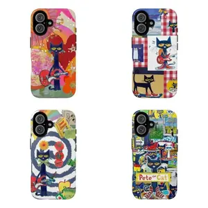 Petee Cat Phonecover –Colorful Retro Cat with Guitar Tough Phone Case,for iPhone 17 Air Promax 16 15 14 13 12 11 8 7 for Samsung Series，full-coverage protective phone case, Gift for her, Gift for him Protective Cover Protection Casing
