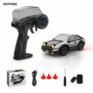 Hotfree 1/64 Mini RC Drift Car, 4WD High-Speed Remote Control AE86 with LED Light Modes & DIY Stickers, RC Drift Truck, Fun Desktop Entertainment Toy, Birthday Christmas Gift for Kids Boys