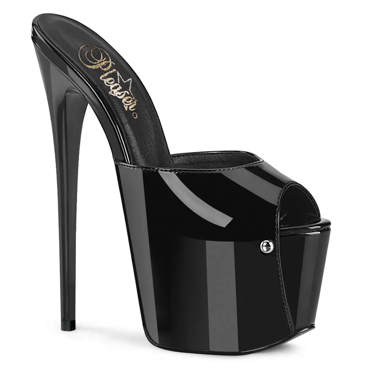 Pleaser Women's 7" Stiletto Heels, Elegant Patent Leather Slide Sandals with a 3" Concealed Platform for Height Increase, Elegant Heeled Shoes, Footwear, High Heel Sandals, Dressy Heeled Sandals