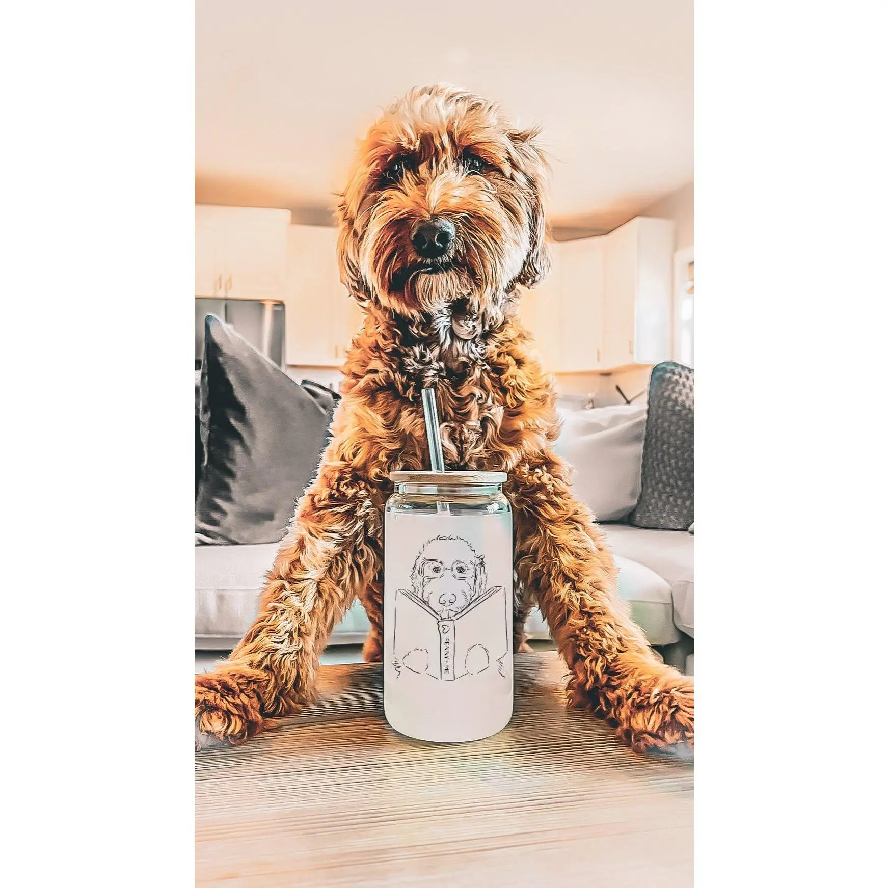 Custom Pet Portrait with Book 16 oz or 20 Oz Frosted or Non-Frosted Beer Can Cup
