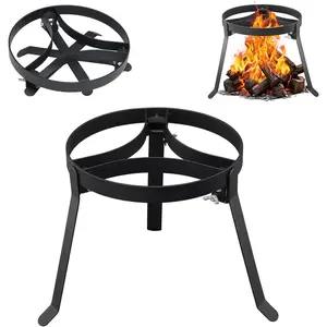 9.8Inch Durable Steel Foldable Campfire Cooking Tripod for Dutch Oven, Black Heat Resistant Coating Fire Pit Stand for Outdoor Cooking
