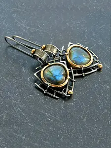 Handmade Labradorite Earrings Artisan Boho Statement Jewelry Daily Vacation Suitable for Both Men and Women