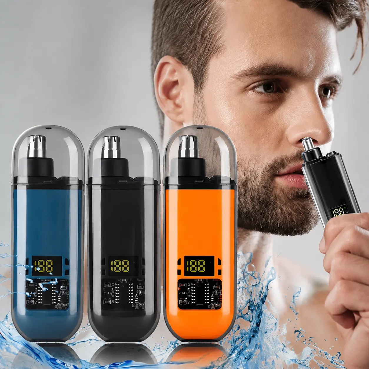 Ear and Nose Hair Trimmer IPX7 Waterproof Rotary Blade USB-C Rechargeable - Silent Wireless Facial Groomer for Men & Women, Travel Size, 360° Precision Rinse After Use, Compact Portable