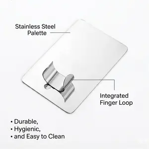 Makeup Stainless Steel Mixing Palette, with adjustable finger loop easy to clean, for blending foundation, eyeshadow and cosmetics during daily and professional makeup procedures.