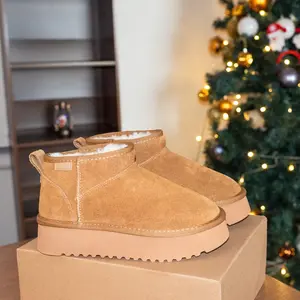 XIXITIAO Snow Boots for Women,Genuine Suede Faux Fur Lining,Comfort Memory Foam Ankle Boots,Winter Fall Waterproof Platform Boots Short