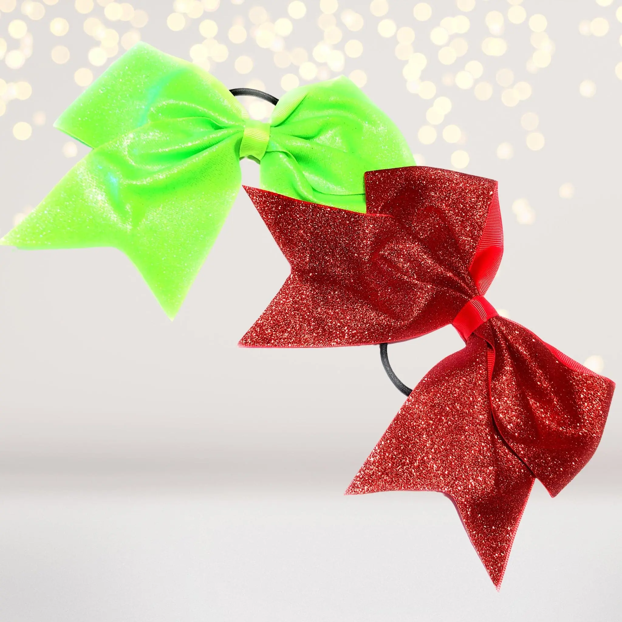 Girls' 7-in Stiff Glitter Grosgrain Ribbon Cheer Hair Bow Ponytail Holder, Prom-Tween Accessory, Christmas Edition Stocking Stuffer, Stocking Stuffers, Birthday, Beach, 7 Inches Wide, Casual, Daily, Female, Durable Grosgrain Ribbon, Cheer And Dance Sister