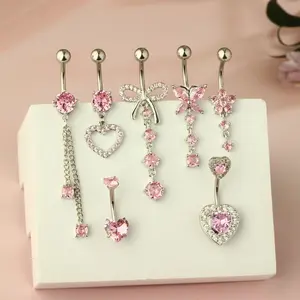 7 Pieces Exquisite Butterfly Design Belly Button Dangle Ring - Stainless Steel CZ Navel Ring with Delicate Vacation Style - Women's Body Elegance Ornament for Summer Fashion 10mm - Home Improvement.