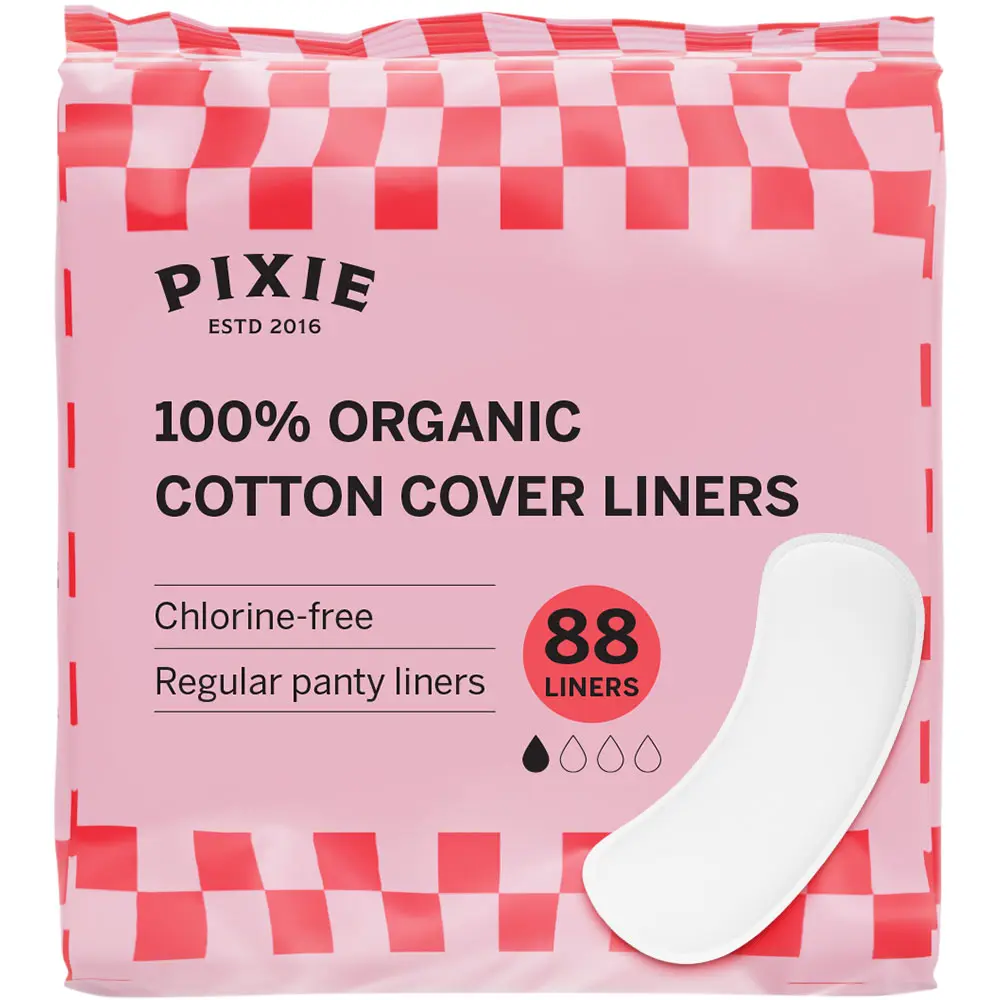 Pixie Organic Cotton Panty Liners for Women - Regular Wrapped Pantiliners - Light Absorbency & Ultra-Thin - Leak-Proof, Hypoallergenic & Unscented for Feminine Care - Compostable - 88 Count