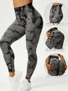 Women's Marble Print High Waist Sports Leggings, Comfy Breathable Skinny Pants, High Stretch Yoga Leggings, Ladies Sportswear for Indoor Outdoor Wear