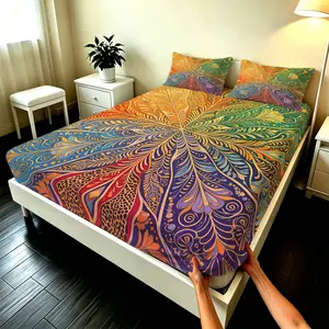 3Pcs Retro Glazed Tile Fitted Sheet (without Pillow Inserts), Skin-Friendly and Breathable Fabric, Elastic Edges Fit the Mattress Closely. Retro Tile Elements Suit Bedrooms, Combining Beauty with Lazy and Elegant Home Texture.