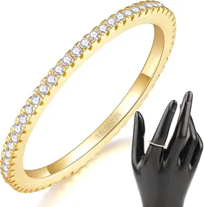 MINDDHA 14K Gold/White Gold Plated- Cubic Zirconia Simulated Diamond Stackable Rings Eternity Bands/ 1.5mm Stacking Viltrum Rings , Size 3-12