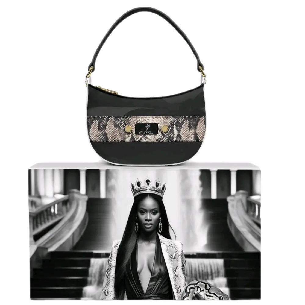 JASIRI Designer Luxe Elegance Bag - Black Patent Leather & Embossed Python Skin Handbag with Gold Hardware & White Trim