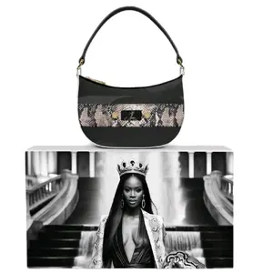 JASIRI Designer Luxe Elegance Bag - Black Patent Leather & Embossed Python Skin Handbag with Gold Hardware & White Trim