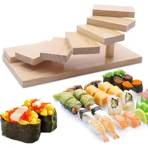 7 Tier Staircase Display Rack, Japanese Cuisine Rack, Dessert Plates Holder, Sushi Serving Tray, Sushi Display Stand for Weddings Family Camping Restaurants Organiser Wood Light Lightweight Wooden Log Color