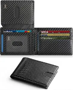Men’s Slim RFID Blocking Bifold Wallet 2 ID Window Card Holder Black.