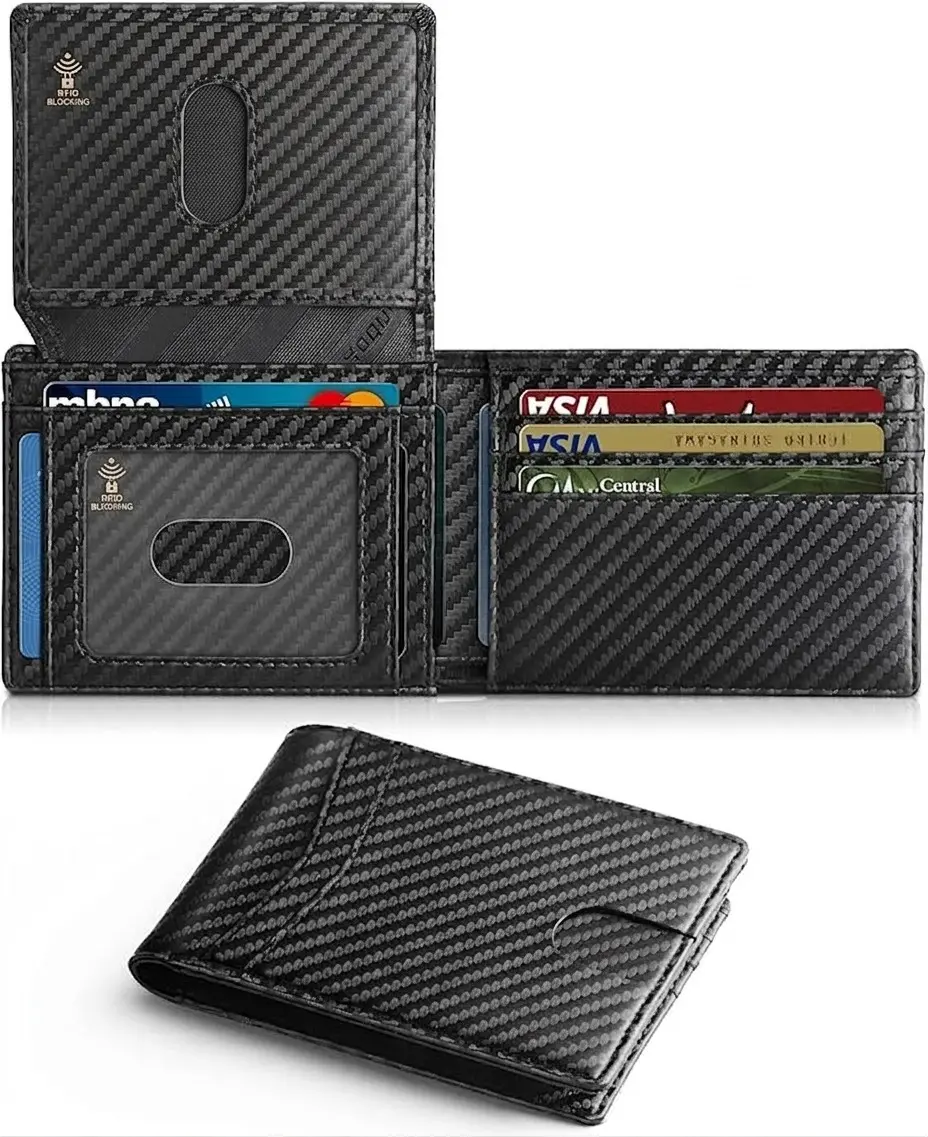 Men’s Slim RFID Blocking Bifold Wallet 2 ID Window Card Holder Black.