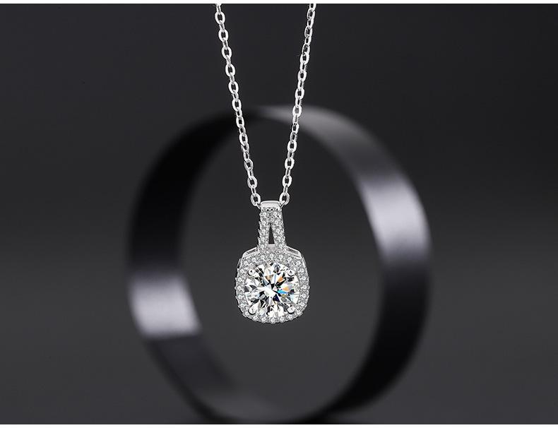 1CT Moissanite Cushion Halo Necklace S925 w/GRA Certificate
