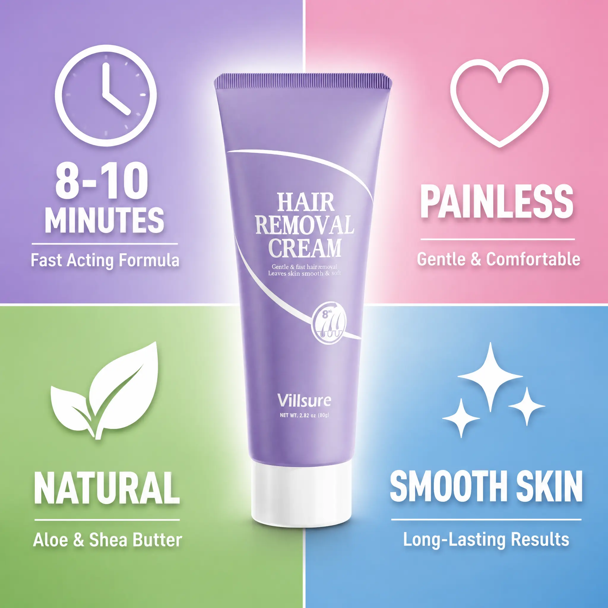 Villsure 3-Pack Painless Hair Removal Cream – Specially Designed for Sensitive Skin, Works Fast, Simple to Apply, Leaves Skin Incredibly Smooth