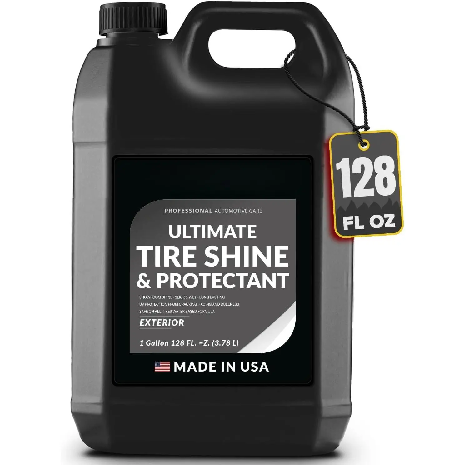 Tire Shine Gallon - Black Satin Shine -  Look Tire Dressing and Rubber Protectant - Long-Lasting with Non- and No Sling - 128 fl. oz.