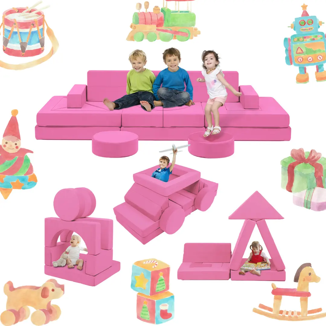 Winzoo Kids Couch 22PCS, Modular Kids Couch Foam Sofa for Playroom Bedroom Livingroom, Multifunctional Kids Couch Toddler Sofa for Indoor, Large Furniture Nursery